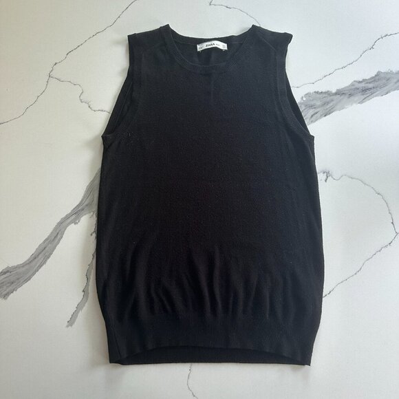 ZARA | Knit Sleeveless Sweater Tank | Black | Size Medium | Soft Stretch - Picture 2 of 15